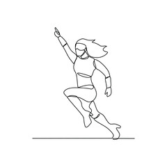 One continuous line drawing of a Superhero action vector design illustration. Fictional character possessing with extraordinary talents and power, in simple continuous style vector design concept.