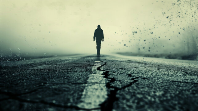 Walking lonely road dark fantasy picture