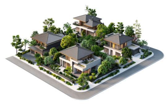 Spacious Contemporary House with Open Floor Plan Isolated on Transparent Background