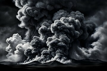 A black and white photo of a volcano with smoke billowing out of it