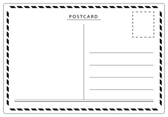 A classic air mail style travel postcard back view with copy space in line art style vector
