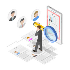 3D Isometric Flat Illustration of HR Professionals, Recruiting Agency or Headhunting Company. Item 2