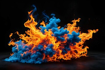 A fire with blue and orange flames
