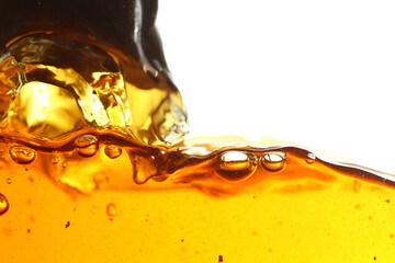 Close up shot of steeping tea bag in hot water