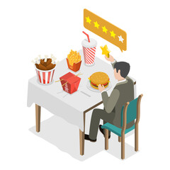 3D Isometric Flat Illustration of Food Blogging, Online Customer Reviews. Item 2