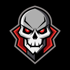 Fierce skull logo with red eyes and sharp, geometric design, perfect for esports teams, gaming communities, and branding. High-quality vector illustration conveying power, boldness, and sinister vibe