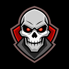 Fierce skull logo with red eyes and sharp, geometric design, perfect for esports teams, gaming communities, and branding. High-quality vector illustration conveying power, boldness, and sinister vibe