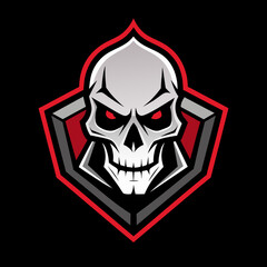 Fierce skull logo with red eyes and sharp, geometric design, perfect for esports teams, gaming communities, and branding. High-quality vector illustration conveying power, boldness, and sinister vibe