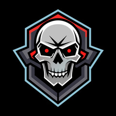 Fierce skull logo with red eyes and sharp, geometric design, perfect for esports teams, gaming communities, and branding. High-quality vector illustration conveying power, boldness, and sinister vibe