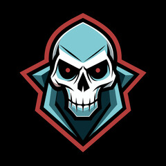 Fierce skull logo with red eyes and sharp, geometric design, perfect for esports teams, gaming communities, and branding. High-quality vector illustration conveying power, boldness, and sinister vibe