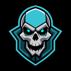 Fierce skull logo with blue eyes and sharp, geometric design, perfect for esports teams, gaming communities, and branding. High-quality vector illustration conveying power, boldness, and sinister vibe