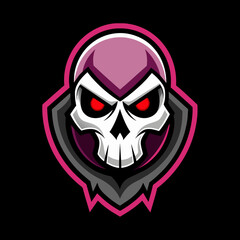 Fierce skull logo with red eyes and sharp, geometric design, perfect for esports teams, gaming communities, and branding. High-quality vector illustration conveying power, boldness, and sinister vibe