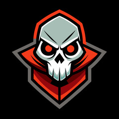 Fierce skull logo with red eyes and sharp, geometric design, perfect for esports teams, gaming communities, and branding. High-quality vector illustration conveying power, boldness, and sinister vibe