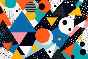 A colorful abstract painting with many different shapes and colors