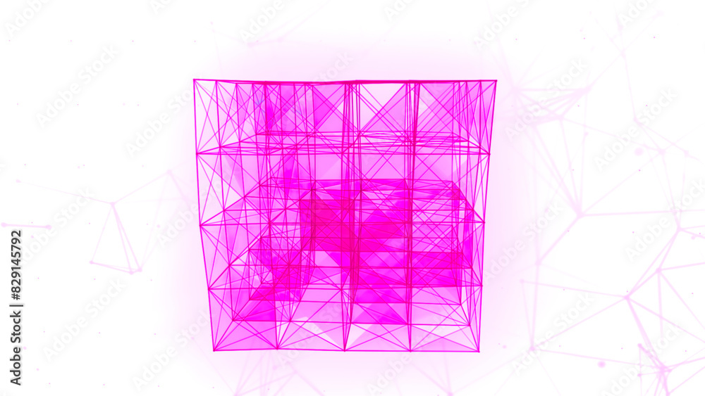 Poster moving edges in cube 3d design. motion. cubic structure with triangular silhouettes.
