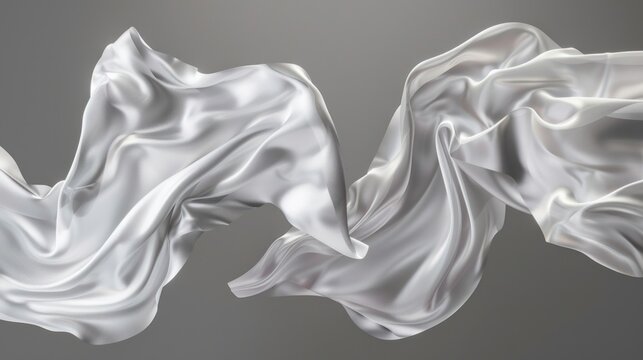 Collection set of white grey gray silk satin cloth fabric floating flying in the air on transparent background cutout