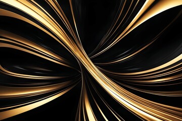 A gold and black abstract painting with a lot of curves and lines