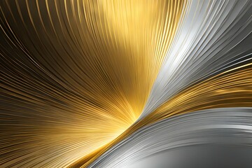A gold and silver abstract painting with a lot of lines and curves
