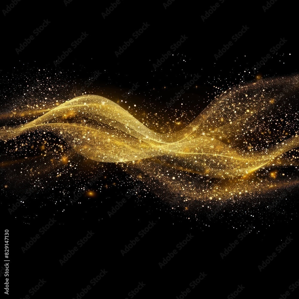 Poster abstract golden wave. shiny gold line design element with sparkling effect on dark background