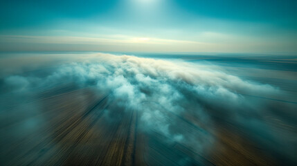 A dense smog cloud over a rural area