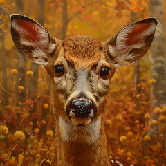 White-tailed deer with spots in the forest.