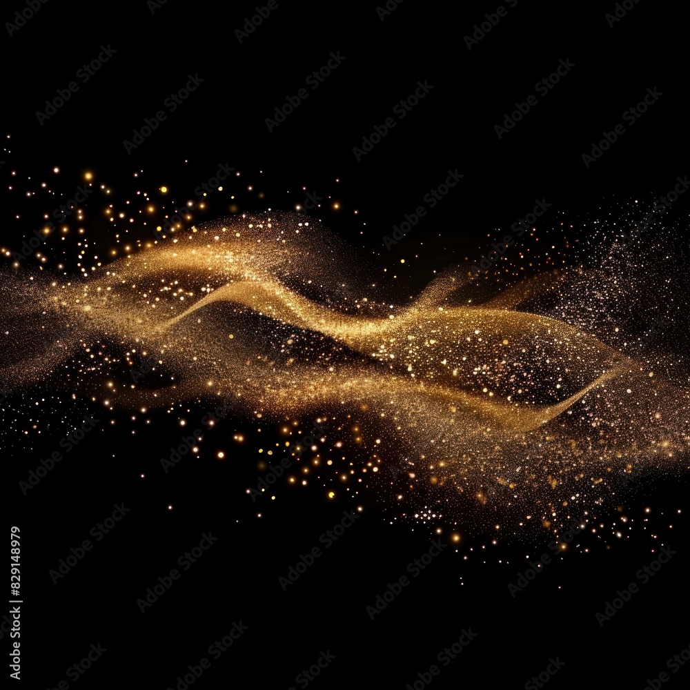 Poster abstract golden wave. shiny gold line design element with sparkling effect on dark background