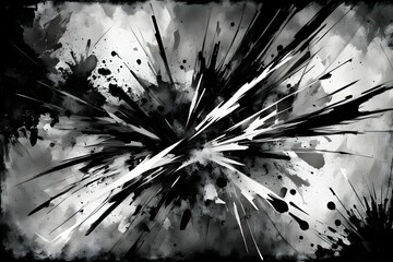 A black and white photo of a splatter of paint with a white background