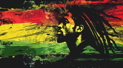 Obraz premium abstract reggae themed portrait of man with dreadlocks on colorful background