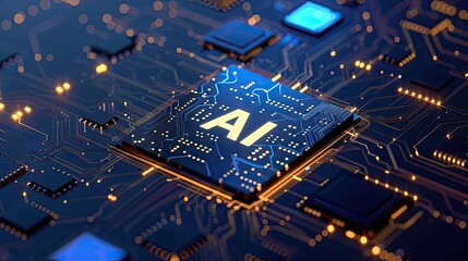AI Microchip on Circuit Board