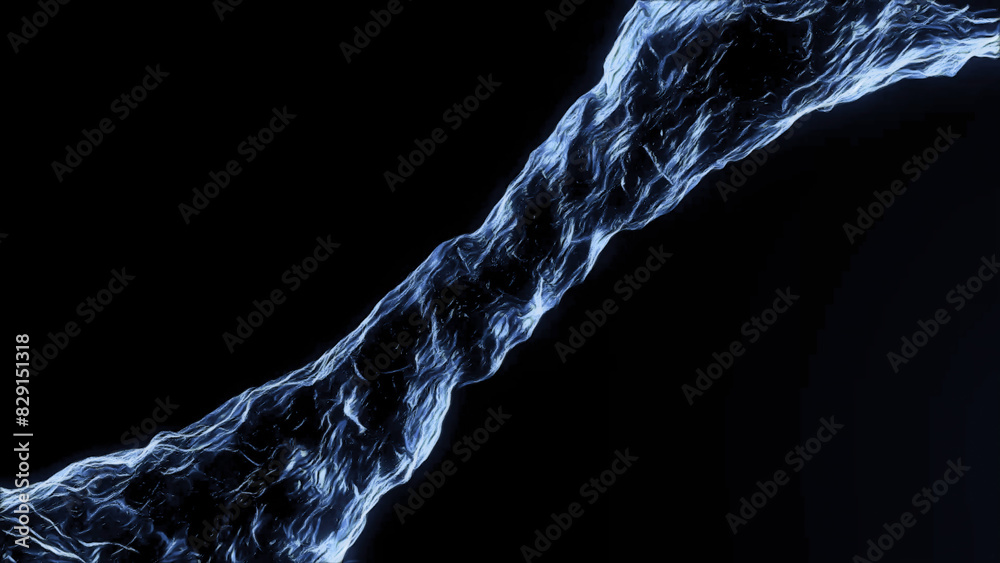 Wall mural moving 3d water tunnel in space. animation. side view of moving 3d fluid flow on black background. l