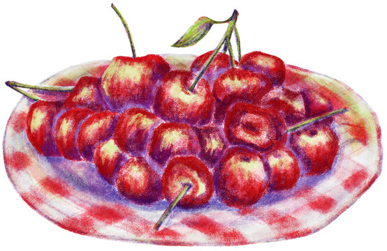 Ilustraci&oacute;n plato de cerezas para recorte