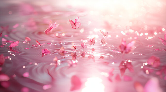 manifest background wallpaper, butterflies floating on the pink water