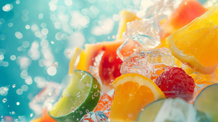 Chilled Fruits and Ice Cubes with Refreshing Summertime Vibes