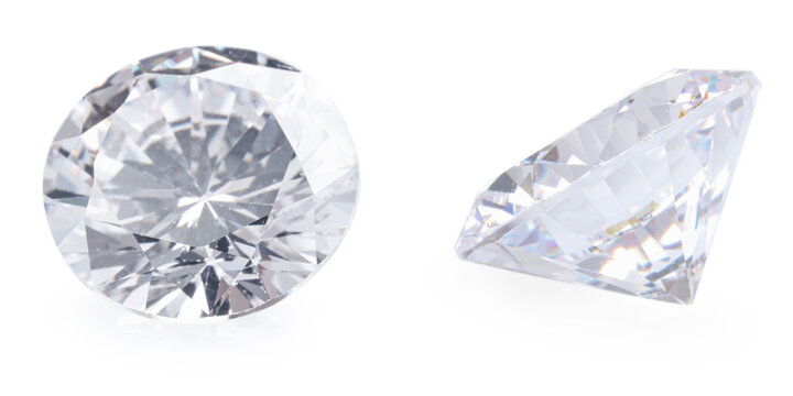 Beautiful dazzling diamonds on white background, collage