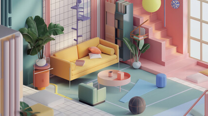 diseño de interiores isométrico 3d