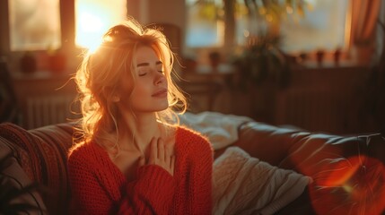Obraz premium Mulher em momento de inspiração e gratidão, livrando-se da ansiedade