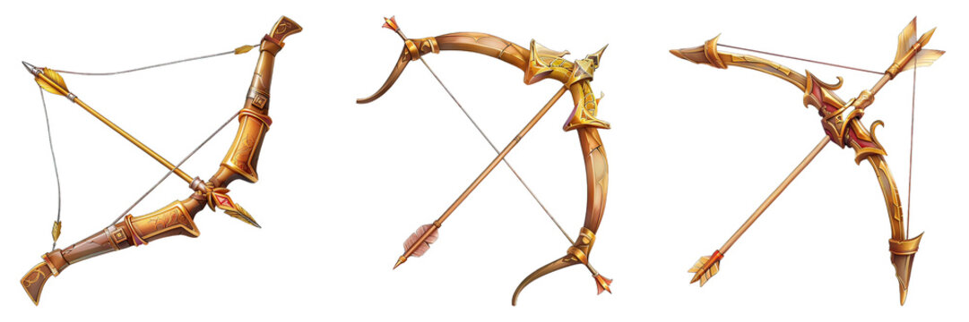 Bow And Arrow isolated on transparent png background collection set . Generative ai