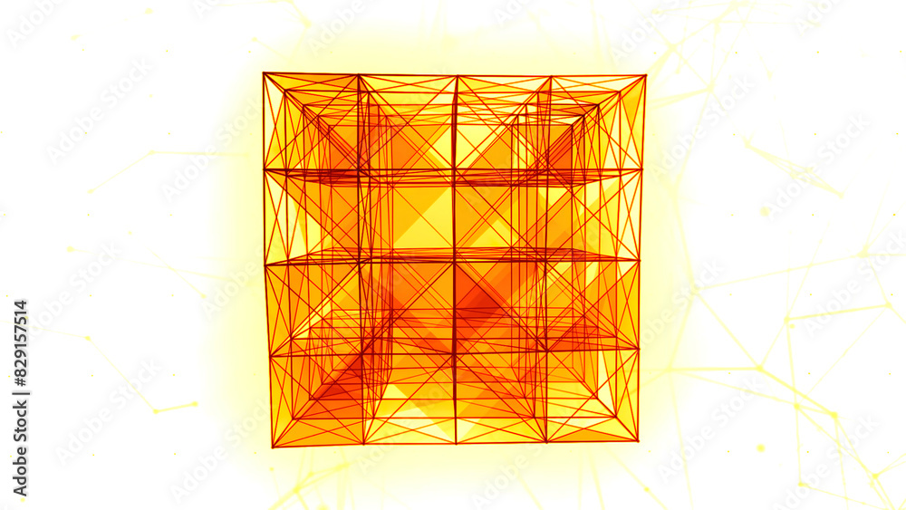 Poster moving edges in cube 3d design. motion. cubic structure with triangular silhouettes.