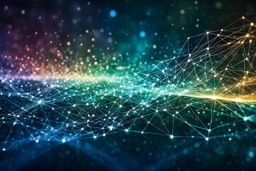 A colorful, abstract image of a wave of lines and dots