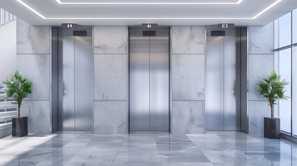 Indoor elevator hall of modern office building