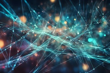 A blue and red background with a lot of lines and dots