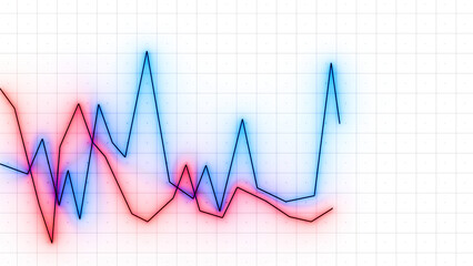 Fototapeta premium Moving multicolored chart lines. Design. Animation of moving graph values with lines on business diagram. Multicolored lines move in waves on business chart