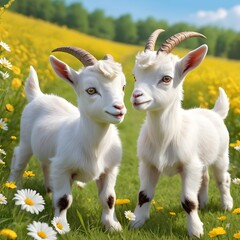Obraz premium goat, animal, farm, grass, cow, sheep, mammal, field, nature, livestock, meadow, agriculture, generative AI