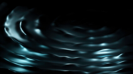 Moving 3d ripples on surface of liquid in dark. Design. Circular waves on surface of liquid in dark space. 3D circular waves with ripples of liquid