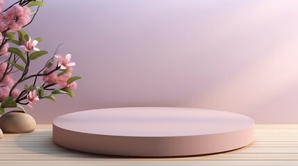 3D rendering image illustration of empty space podium display for product mockup flower background.