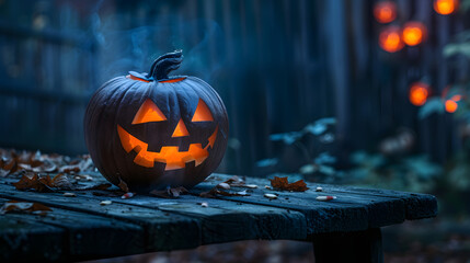 halloween pumpkin on the wooden table