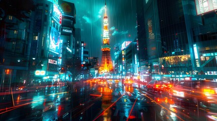 Vibrant Urban Scene of Tokyo: Dive into the vibrant energy of Tokyo's urban landscape, where the Tokyo Tower and Shibuya Crossing epitomize the city's modernity and dynamism. Explore the neon-lit