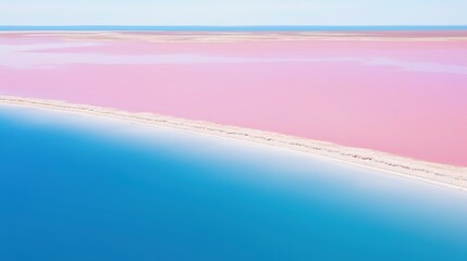 Aerial drone view of the pink and blue coloured Lake MacDonnell in Eyre Peninsula, South Australia, Australia.