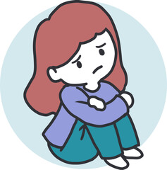 Little Grief A Solemn Girl Downtime Vector Art