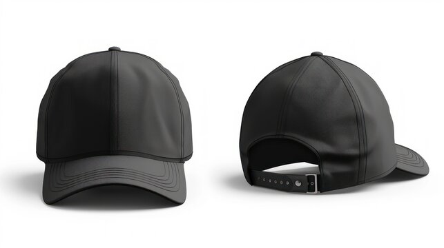 Set of black front and side view hat baseball cap